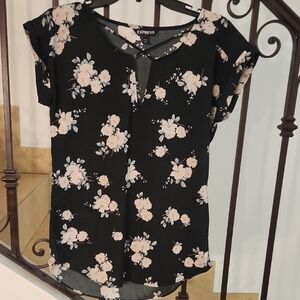 Express Black and Cream Floral Blouse
